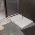 Receveur blanc effet granite en résine epoxy - 80x140x3 cm + grille linéaire chrome Aurlane - PACR290