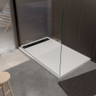 Receveur blanc effet granite en résine epoxy 80x140x3 cm + grille linéaire noire Aurlane - PACR291