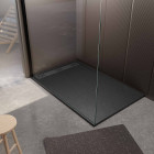 Receveur noir effet granite en résine epoxy 80x140x3 cm + grille linéaire gun metal Aurlane - PACR273