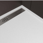 Receveur blanc effet granite en résine epoxy - 90x140x3 cm + grille linéaire chrome Aurlane - PACR295