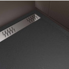 Receveur noir effet granite en résine epoxy 90x140x3 cm + grille linéaire chrome Aurlane - PACR275