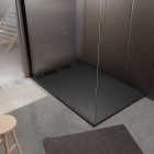 Receveur noir effet granite en résine epoxy 90x140x3 cm + grille linéaire noire Aurlane - PACR276