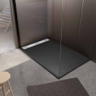 Receveur noir effet granite en résine epoxy 90x140x3 cm + grille linéaire blanche Aurlane - PACR277