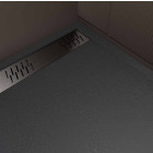 Receveur noir effet granite en résine epoxy 90x140x3 cm + grille linéaire gun metal Aurlane - PACR278