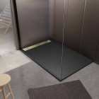 Receveur noir effet granite en résine epoxy 90x140x3 cm + grille linéaire or brossé Aurlane - PACR279