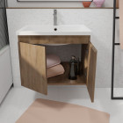 Meuble de salle de bains 60cm à suspendre décor bois clair - 2 portes - vasque blanche - elementary Aurlane - LAV931