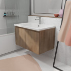 Meuble de salle de bains 80cm à suspendre décor bois clair - 2 portes - vasque blanche - elementary Aurlane - LAV932