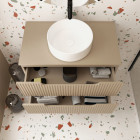 Meuble de salle de bains leon 80cm marron glace - 2 tiroirs en mdf ondulés - vasque ronde ø36cm Aurlane - PACM725