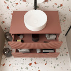 Meuble de salle de bains leon 80cm terracotta - 2 tiroirs en mdf ondulés - vasque ronde ø36cm Aurlane - PACM724