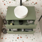 Meuble de salle de bains leon 80cm vert olive - 2 tiroirs en mdf ondulés - vasque ronde ø36cm Aurlane - PACM726