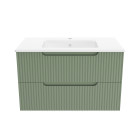 Meuble de salle de bains leon 80cm vert olive - 2 tiroirs en mdf ondulés - vasque à encastrer Aurlane - PACM732