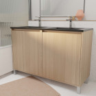 Meuble de salle de bains 120 cm 4 portes chêne clair + vasque double céramique noire - xenos Aurlane - PACM719