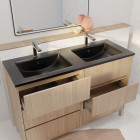 Meuble de salle de bains 120 cm 6 tiroirs chêne clair + vasque double céramique noire - xenos Aurlane - PACM721