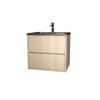 Meuble de salle de bains 60 cm 2 tiroirs chêne clair + vasque céramique noire - xenos Aurlane - PACM714