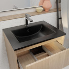 Meuble de salle de bains 60 cm 3 tiroirs chêne clair + vasque céramique noire - xenos Aurlane - PACM715