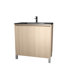 Meuble de salle de bains 80 cm 2 portes chêne clair + vasque céramique noire - xenos Aurlane - PACM716