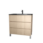 Meuble de salle de bains 80 cm 3 tiroirs chêne clair + vasque céramique noire - xenos Aurlane - PACM718