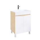 Meuble de salle de bains 60cm 2 portes bois et blanc + vasque céramique blanche - key Aurlane - PACM862