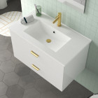 Meuble salle de bains 80cm laqué blanc et or doré à tiroirs avec vasque - miroir & applique led Aurlane - PACM700