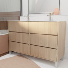 Pack meuble salle de bains 120 cm chêne clair, 6 tiroirs avec vasque céramique - xenos Aurlane - PACM698