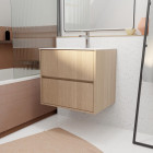 Pack meuble salle de bains 60 cm chêne clair, 2 tiroirs avec vasque céramique - xenos Aurlane - PACM684