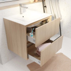 Pack meuble salle de bains 60 cm chêne clair, 2 tiroirs avec vasque céramique - xenos Aurlane - PACM684