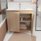 Pack meuble salle de bains 80 cm chêne clair, 2 portes avec vasque céramique - xenos Aurlane - PACM688