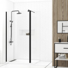 Pack paroi de douche et volet pivotant 100+40x200 cm - verre transparent - barre de fixation noire Aurlane - PACF460