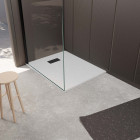 Pack receveur blanc effet pierre 80x100 cm et grille décor perforée noire mate Aurlane - PACR236