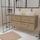 Meuble salle de bains 120cm 4 tiroirs chêne naturel - 2 vasques rondes 41cm en céramique blanche Aurlane - PACM750