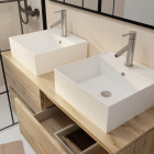 Meuble salle de bains 120cm 4 tiroirs chêne naturel - 2 vasques carrées 41x41x15cm blanches Aurlane - PACM751