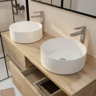 Meuble salle de bains 120cm 4 tiroirs chêne naturel - 2 vasques rondes 36cm en céramique blanche Aurlane - PACM756