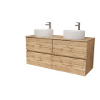 Meuble salle de bains 120cm 4 tiroirs chêne naturel - 2 vasques rondes 36cm en céramique blanche Aurlane - PACM756