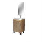 Meuble de salle de bains 50 cm décor chêne naturel à portes - vasque céramique et miroir Aurlane - PACM778