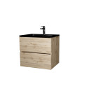 Meuble de salle de bains 60 cm 2 tiroirs chêne naturel + vasque céramique noire - timber Aurlane - PACM705