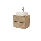 Meuble salle de bains 60cm 2 tiroirs chêne naturel + vasque carrée 41x41x15cm en céramique blanche Aurlane - PACM735