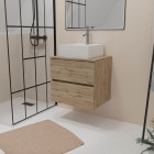 Meuble salle de bains 60cm 2 tiroirs chêne naturel + vasque carrée 41x41x15cm en céramique blanche Aurlane - PACM735