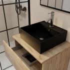 Meuble salle de bains 60cm 2 tiroirs chêne naturel + vasque carrée 41x41x15cm en céramique noire Aurlane - PACM737