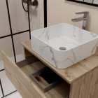 Meuble salle de bains 60cm 2 tiroirs chêne naturel + vasque carrée 38x38x13cm blanche effet marbre Aurlane - PACM738