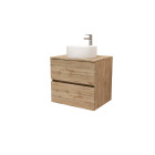 Meuble salle de bains 60cm 2 tiroirs chêne naturel + vasque ronde diamètre 36cm en céramique blanche Aurlane - PACM740