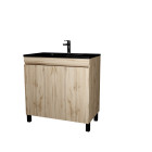 Meuble de salle de bains 80 cm 2 portes chêne naturel + vasque céramique noire - timber Aurlane - PACM707