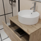 Meuble salle de bains 80cm 2 tiroirs chêne naturel + vasque ronde diamètre 41cm en céramique blanche Aurlane - PACM742