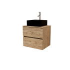 Meuble salle de bains 80cm 2 tiroirs chêne naturel + vasque carrée 41x41x15cm en céramique noire Aurlane - PACM745