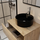 Meuble salle de bains 80cm 2 tiroirs chêne naturel + vasque ronde noire 41cm et miroir 60x80cm Aurlane - PACM761