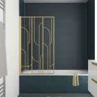 Pare-baignoire rabattable 80x140cm sérigraphie art déco arrondie - finition or doré brossé
