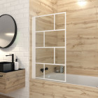 Pare baignoire rabattable 80x140cm - sérigraphie briques blanches - verre trempé 4mm Aurlane - FAC1028