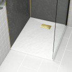 Pack receveur blanc effet pierre 80x100 cm et grille décor linéaire or doré brossé - rock 2 Aurlane - PACR190