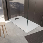 Pack receveur blanc effet pierre 80x120 cm et grille décor linéaire noire mate Aurlane - PACR249