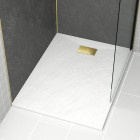 Pack receveur blanc effet pierre 90x120 cm et grille décor perforée or doré brossé - rock 2 Aurlane - PACR207