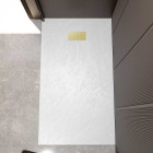 Pack receveur blanc effet pierre 80x140 cm et grille décor perforée or doré brossé - rock 2